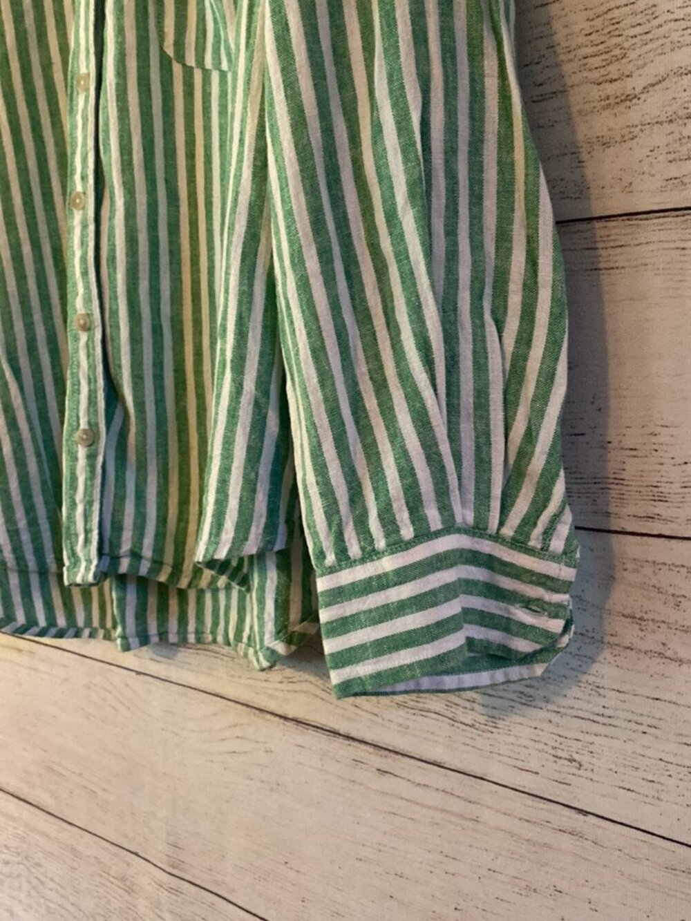 Universal Thread Green White Stripe Linen Relaxed Fit Button Down Blouse XXL - Picture 4 of 7